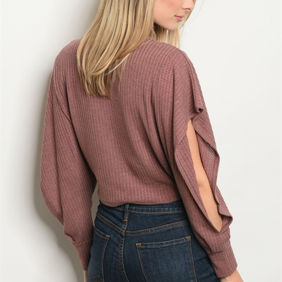 Long slit sleeve ruffled knit sweater top - Picture 3 of 3